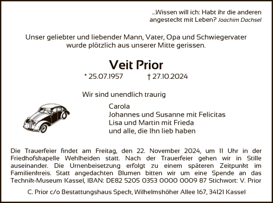 Traueranzeige von Veit Prior von HNAHNA