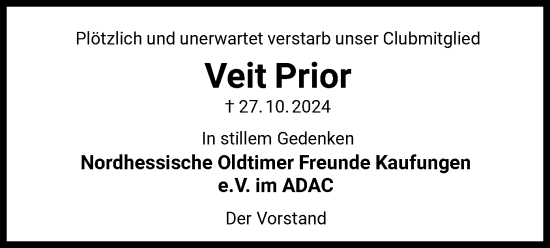 Traueranzeige von Veit Prior von HNA