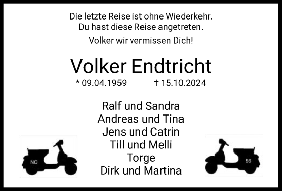 Traueranzeige von Volker Endtricht von HNA