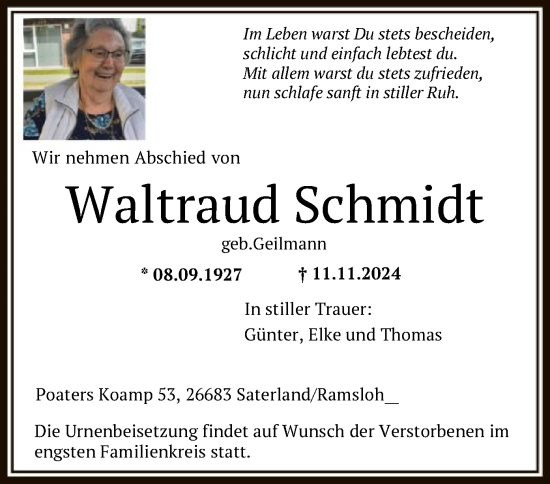 Traueranzeige von Waltraud Schmidt von HNA