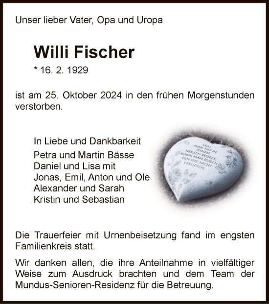 Traueranzeige von Willi Fischer von HNA
