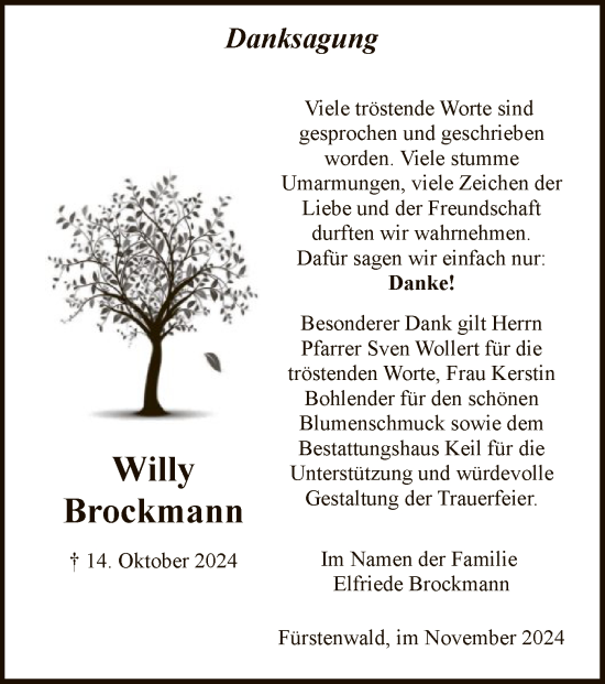 Traueranzeige von Willy Brockmann von HNA