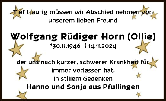 Traueranzeige von Wolfgang Rüdiger Horn von HNA