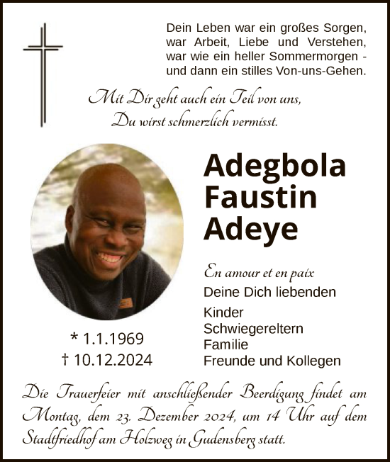 Traueranzeige von Adegbola Adeye von HNA