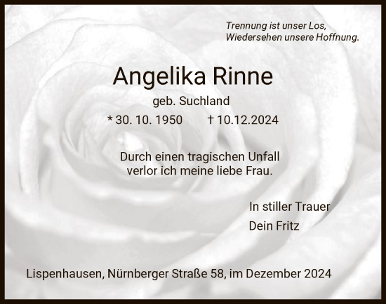 Traueranzeige von Angelika Rinne von HNA