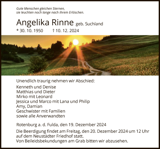 Traueranzeige von Angelika Rinne von HNA