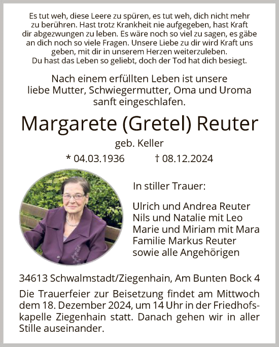 Traueranzeige von Anna Margarete von HNA