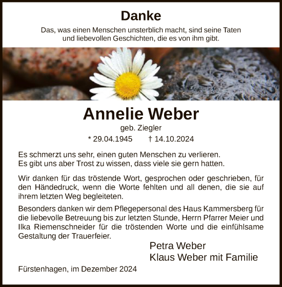 Traueranzeige von Annelie Weber von HNA