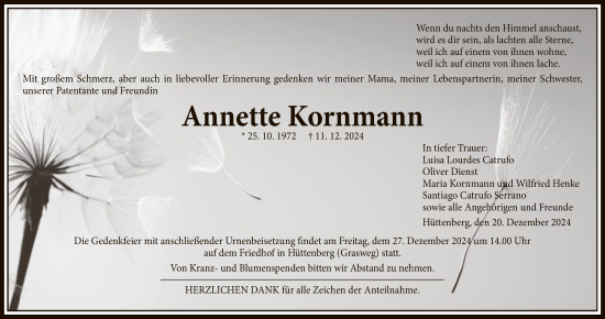 Traueranzeige von Annette Kornmann von HNA