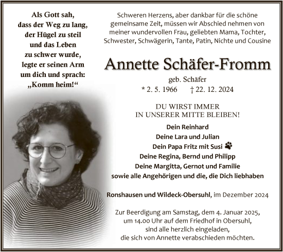 Traueranzeige von Annette Schäfer-Fromm von HNA