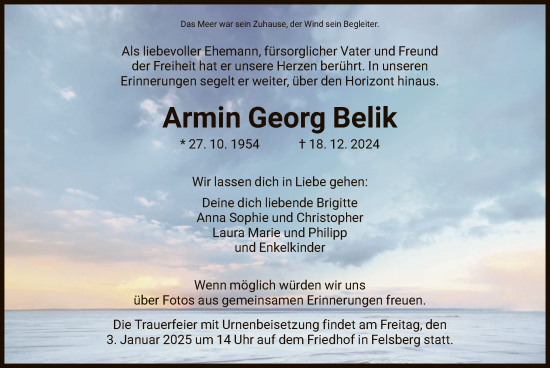 Traueranzeige von Armin Georg Belik von HNA