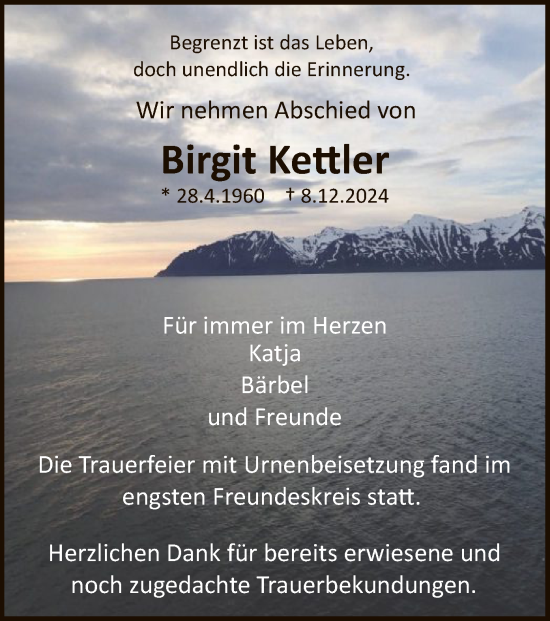 Traueranzeige von Birgit Kettler von HNA