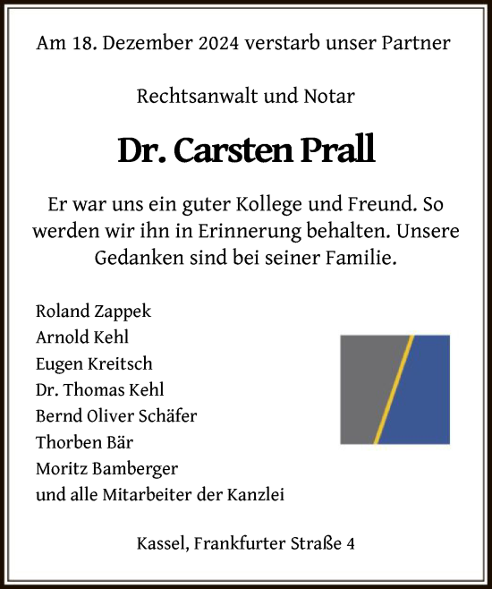 Traueranzeige von Carsten Prall von HNA