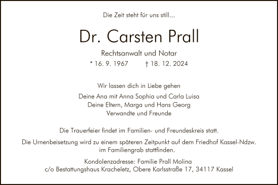 Traueranzeige von Carsten Prall von HNA