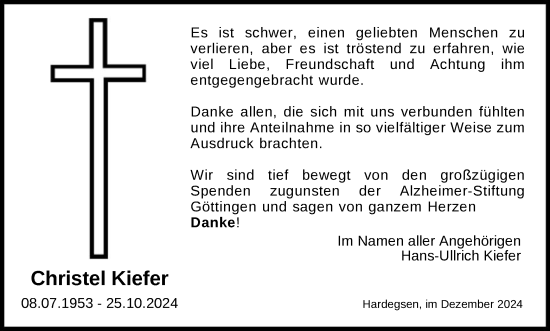 Traueranzeige von Christel Kiefer von HNA