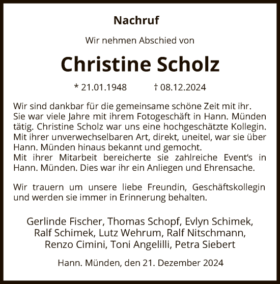 Traueranzeige von Christine Scholz von HNA