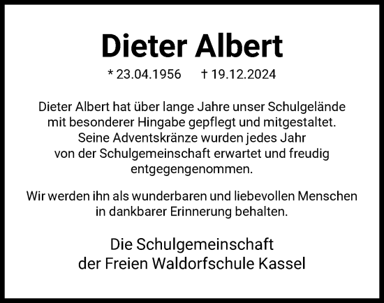 Traueranzeige von Dieter Albert von HNA