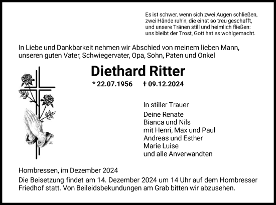 Traueranzeige von Diethard Ritter von HNA