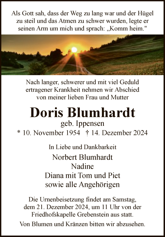 Traueranzeige von Doris Blumhardt von HNA