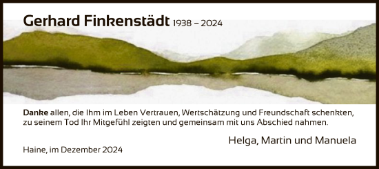 Traueranzeige von Gerhard Finkenstädt von HNA