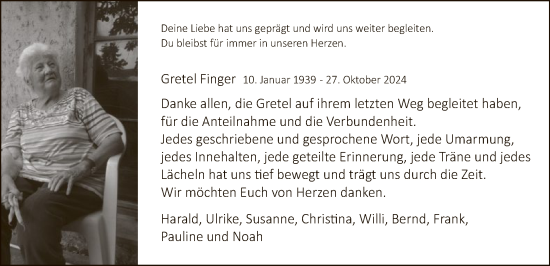 Traueranzeige von Gretel Finger von HNA