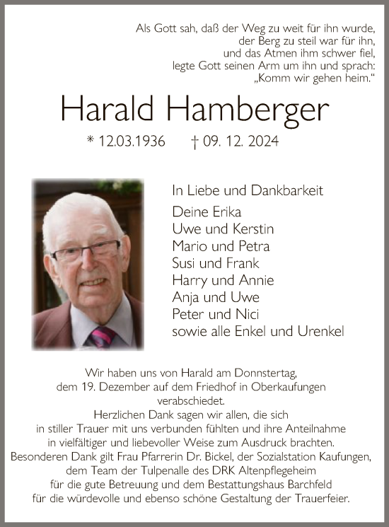 Traueranzeige von Harald Hamberger von HNAHNA