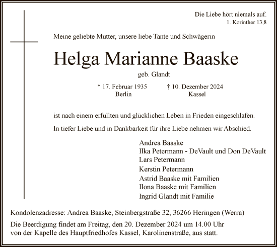 Traueranzeige von Helga  Baaske von HNA