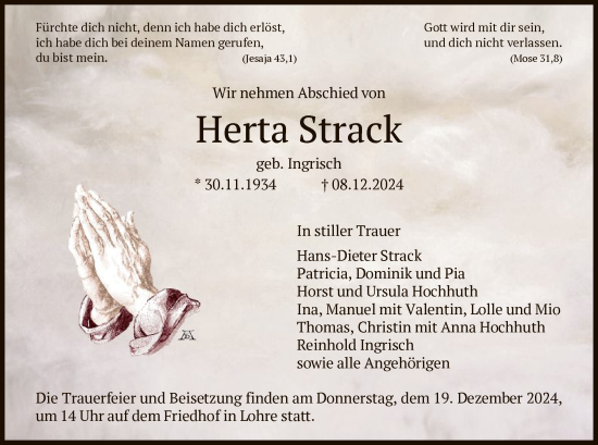 Traueranzeige von Herta Strack von HNAHNA