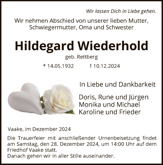 Traueranzeige von Hildegard Wiederhold von HNA