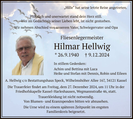 Traueranzeige von Hilmar Hellwig von HNA