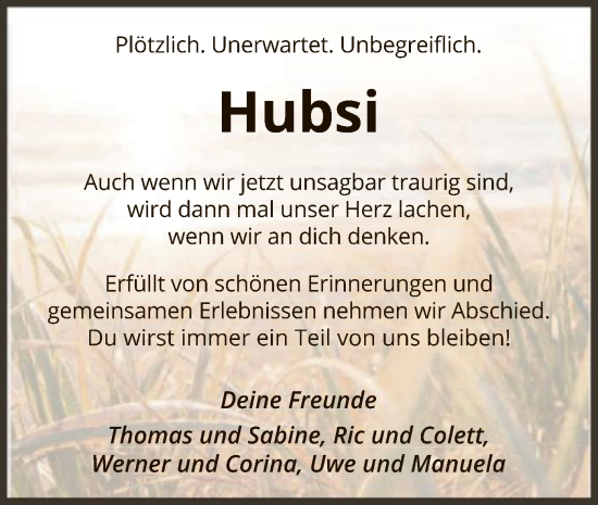 Traueranzeige von Hubsi  von HNA