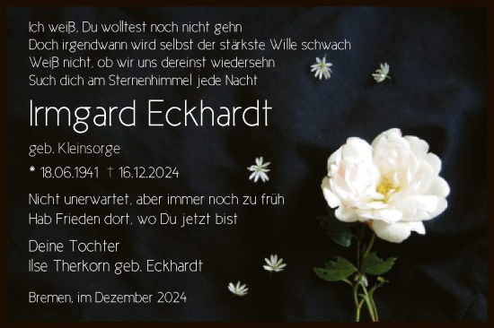 Traueranzeige von Irmgard Eckhardt von HNA