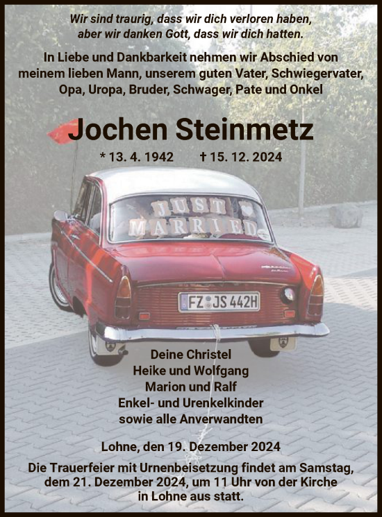 Traueranzeige von Jochen Steinmetz von HNA