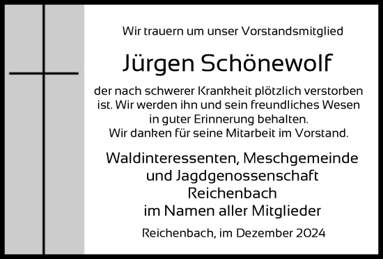 Traueranzeige von Jürgen Schönewolf von HNA