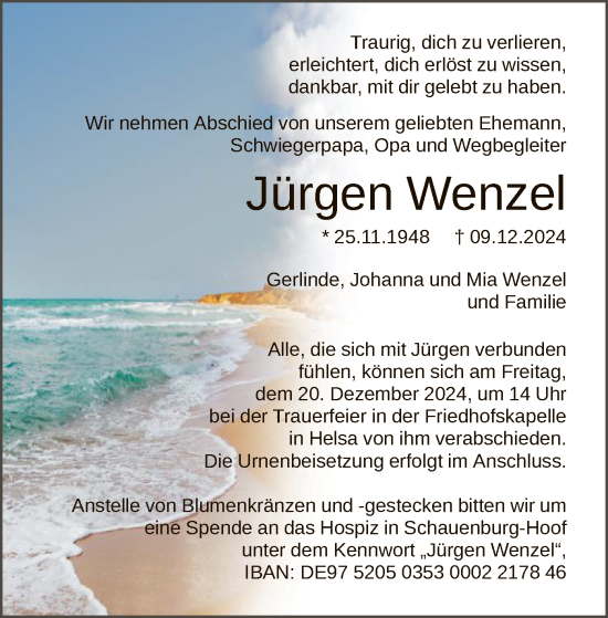 Traueranzeige von Jürgen Wenzel von HNA