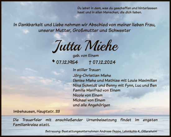 Traueranzeige von Jutta Miehe von HNA