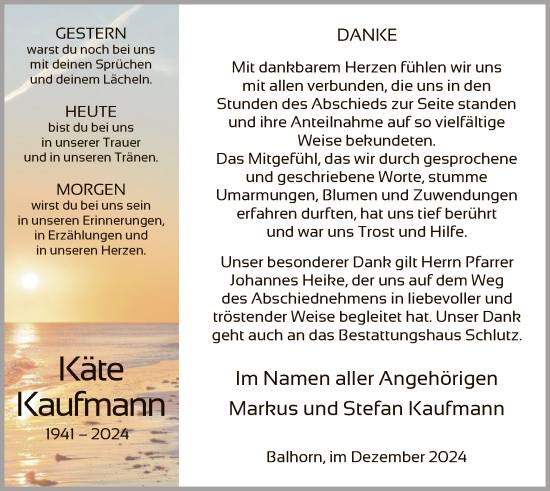 Traueranzeige von Käte Kaufmann von HNA