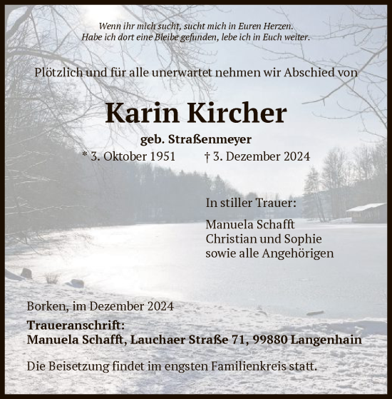 Traueranzeige von Karin Kircher von HNA