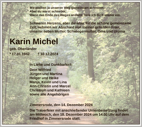 Traueranzeige von Karin Michel von HNA