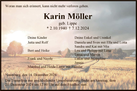 Traueranzeige von Karin Möller von HNA