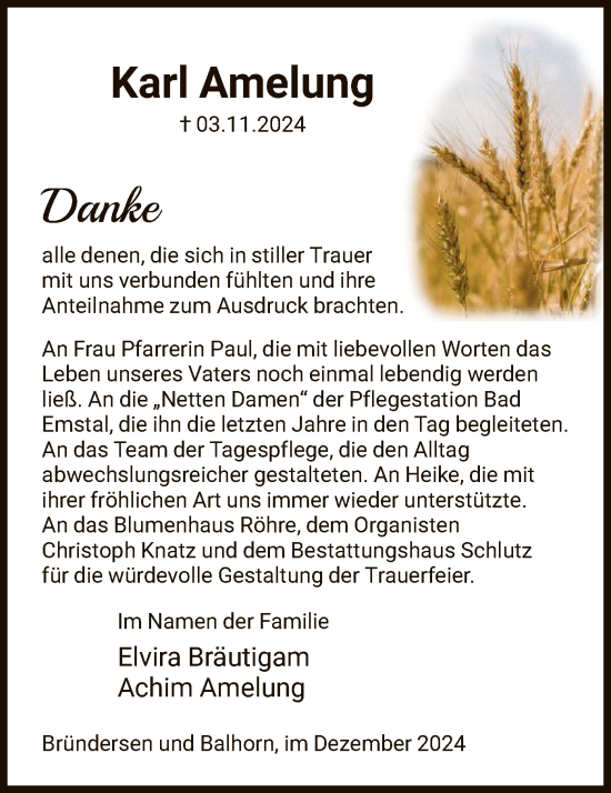 Traueranzeige von Karl Amelung von HNA
