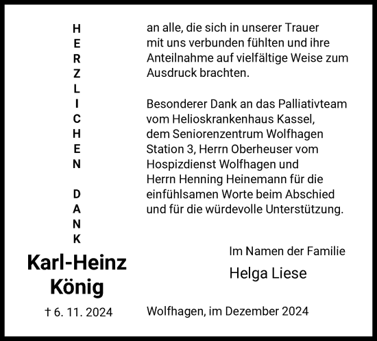 Traueranzeige von Karl-Heinz König von HNA