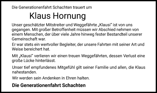Traueranzeige von Klaus Hornung von HNA
