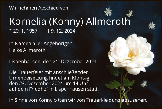 Traueranzeige von Kornelia  Allmeroth von HNA