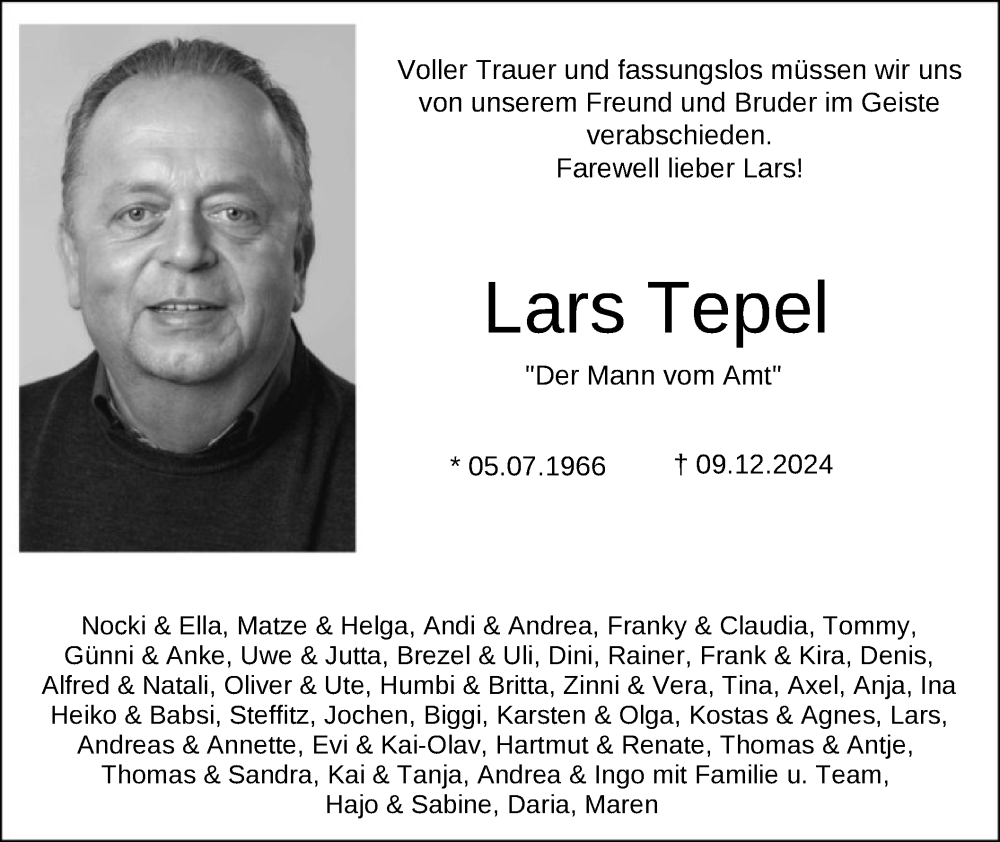  Traueranzeige für Lars Tepel vom 21.12.2024 aus HNA