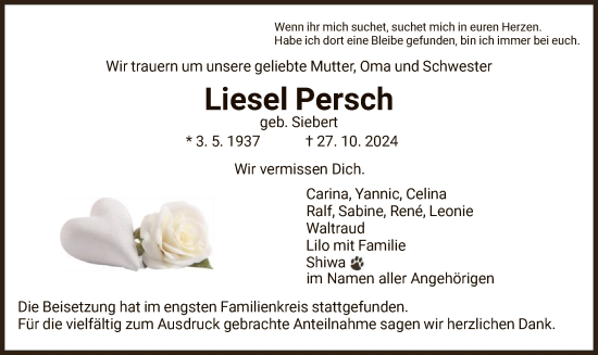 Traueranzeige von Liesel Persch von HNA