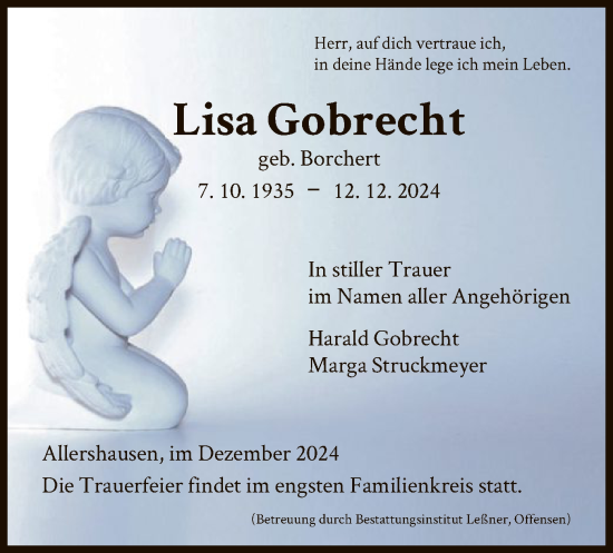 Traueranzeige von Lisa Gobrecht von HNA