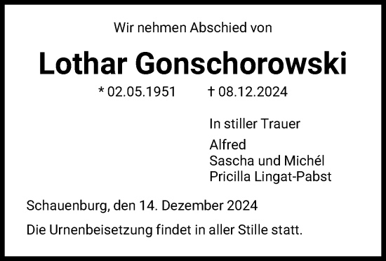 Traueranzeige von Lothar Gonschorowski von HNA