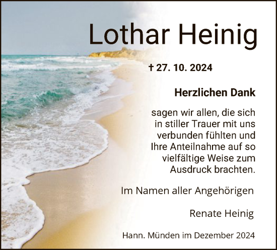 Traueranzeige von Lothar Heinig von HNA