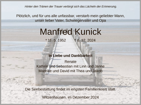 Traueranzeige von Manfred Kunick von HNA